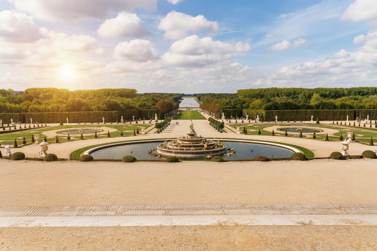 Palatul Versailles — faţadă şi grădini